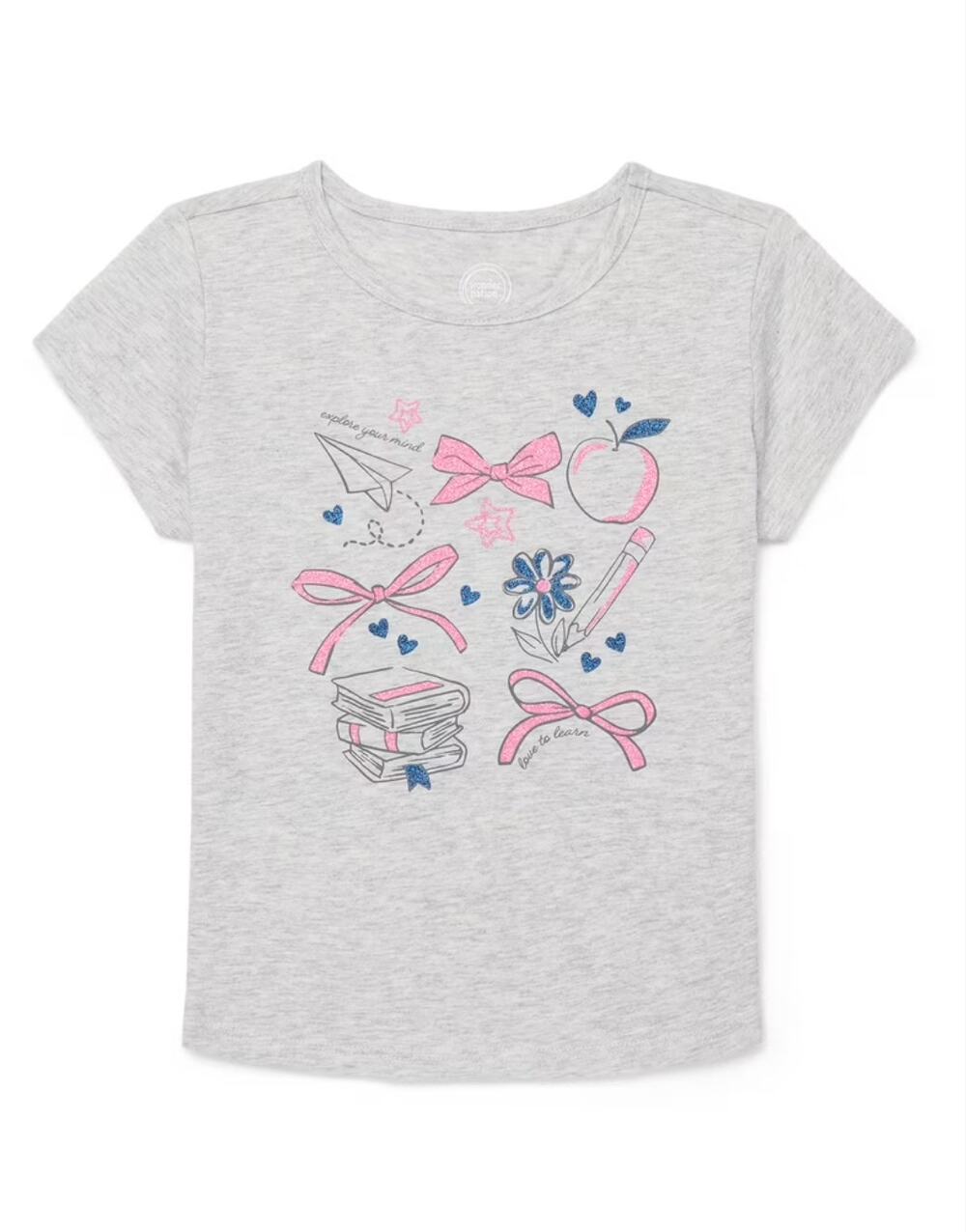 WONDER NATION | GIRLS GREY GRAPHIC GLITTER SS TEE | XL